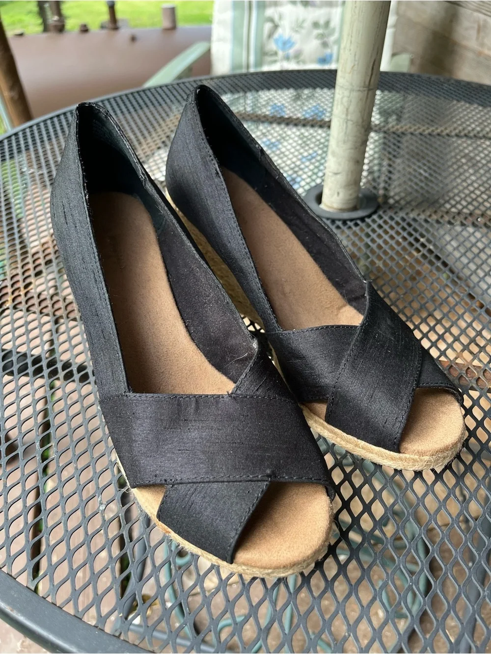 G.H. Bass & Co. Black Crisscross Peep-Toe Wedges